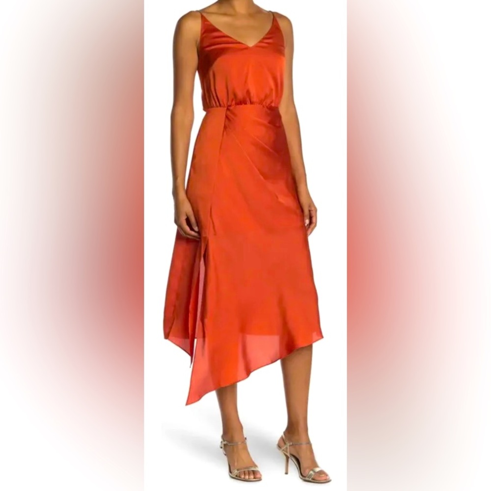 Ted Baker Burnt Orange Pin-Dot Rebba Midi Scarf Dress w Logo Chain Straps